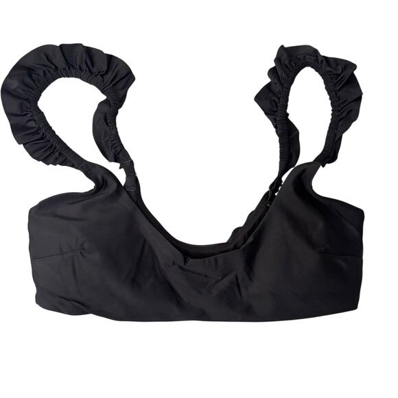 NWT Aerie Black Ruffle Strap Scoop Bikini Top Swim Bralette Size M - Picture 3 of 6